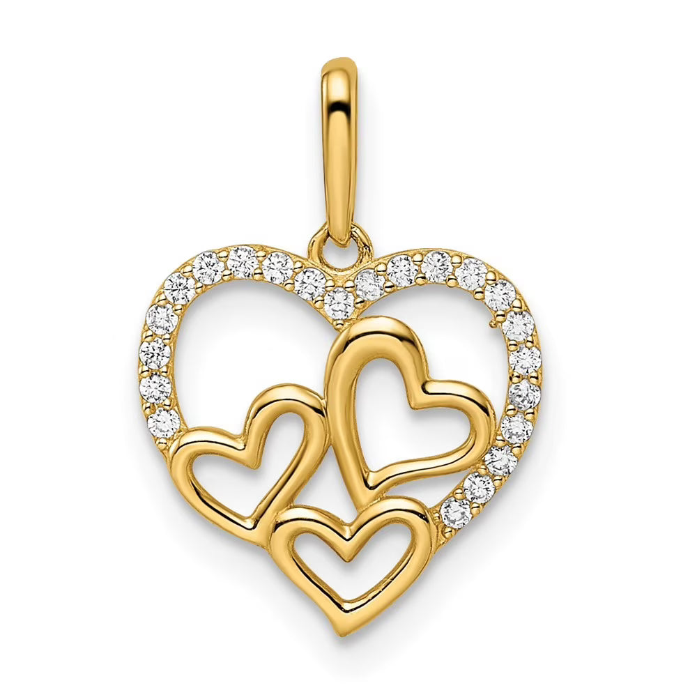 14k Gold CZ Cubic Zirconia Simulated Diamond Hearts Pendant Necklace 12mm Wide 1mm Thick J256808