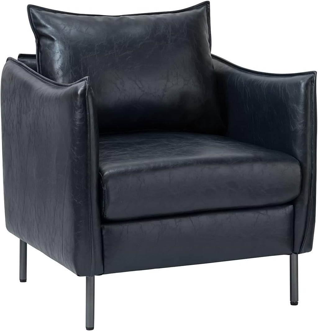 Navy Faux Leather Armchair with Moveable Cushion Y890