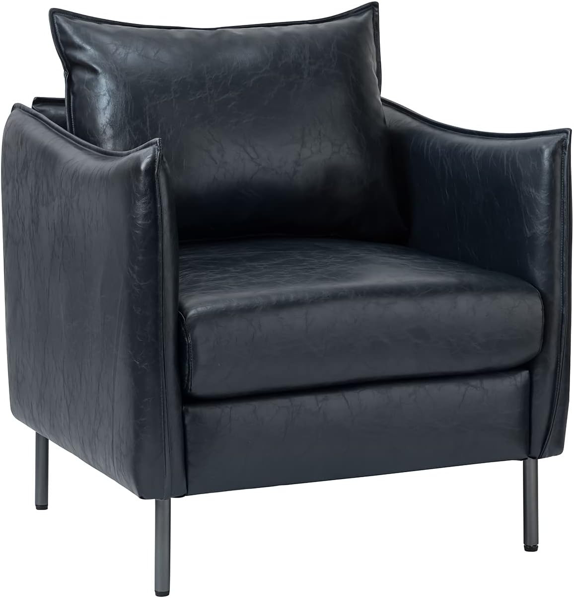 Navy Faux Leather Armchair with Moveable Cushion Y890