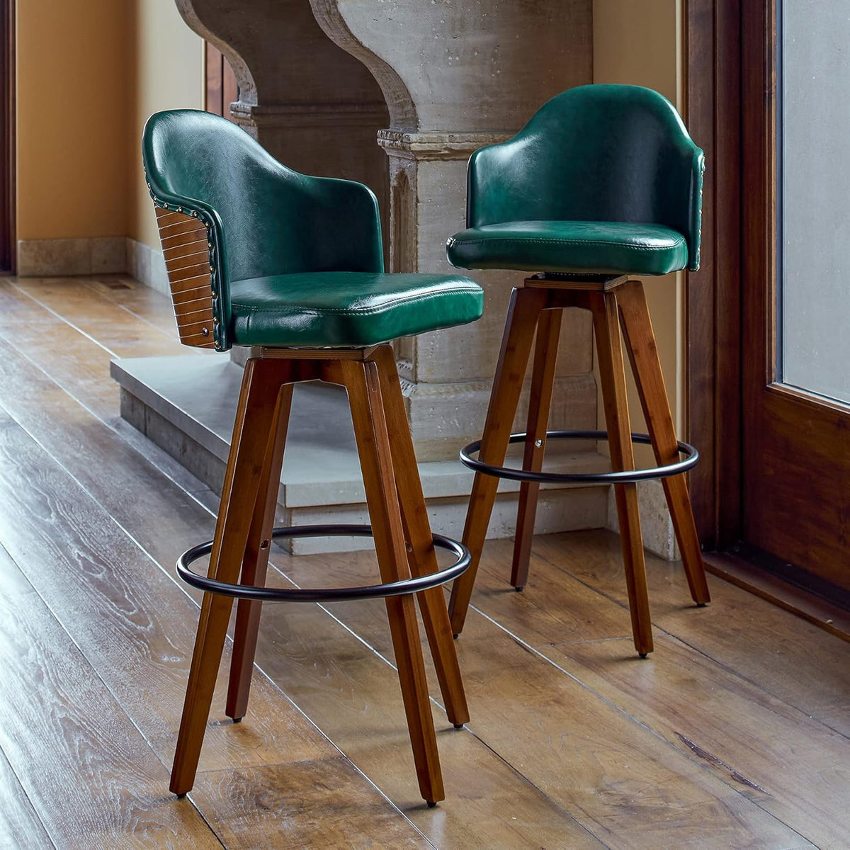 Set of 2 Swivel Bar Stools with Back Rest and Footrest A66624