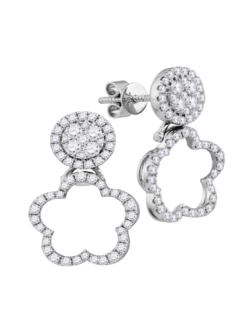 18kt White Gold Round Diamond Convertible Dangle Earrings 3/4 Cttw A17790