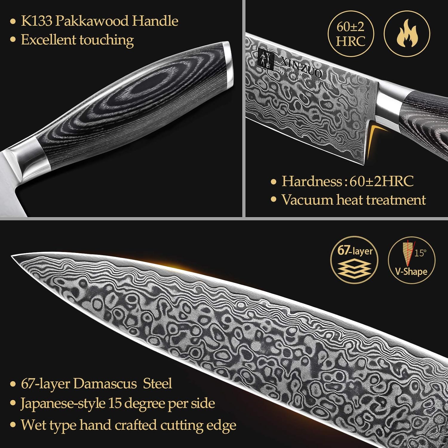 5PC Damascus Steel Kitchen Knife Set with Pakkawood Q255