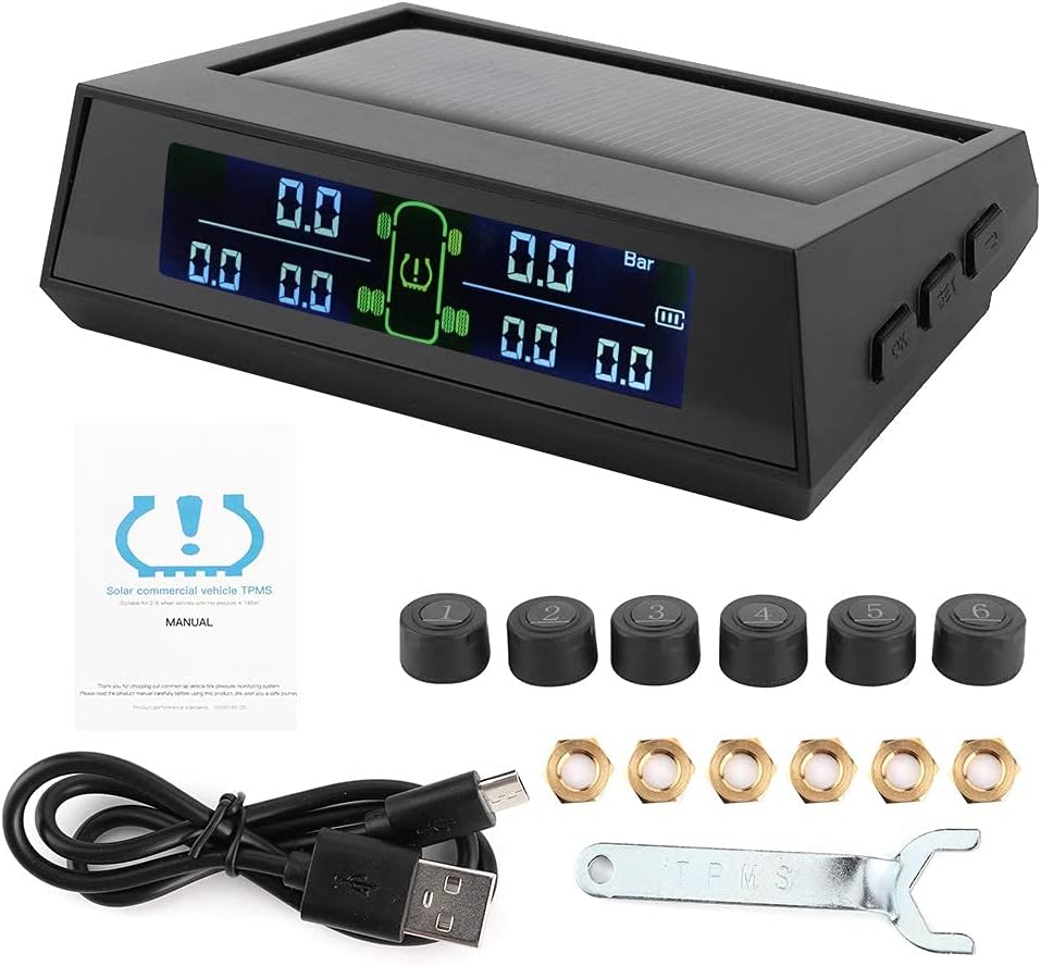 Solar Powered TPMS Tire Pressure Monitor System with LCD 6 External Sensor Pack of 2 P915