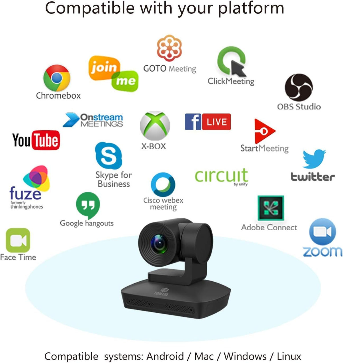 HD 1080P PTZ Conference Room Camera with 4 Microphones Array, 10X Optical Zoom K549698