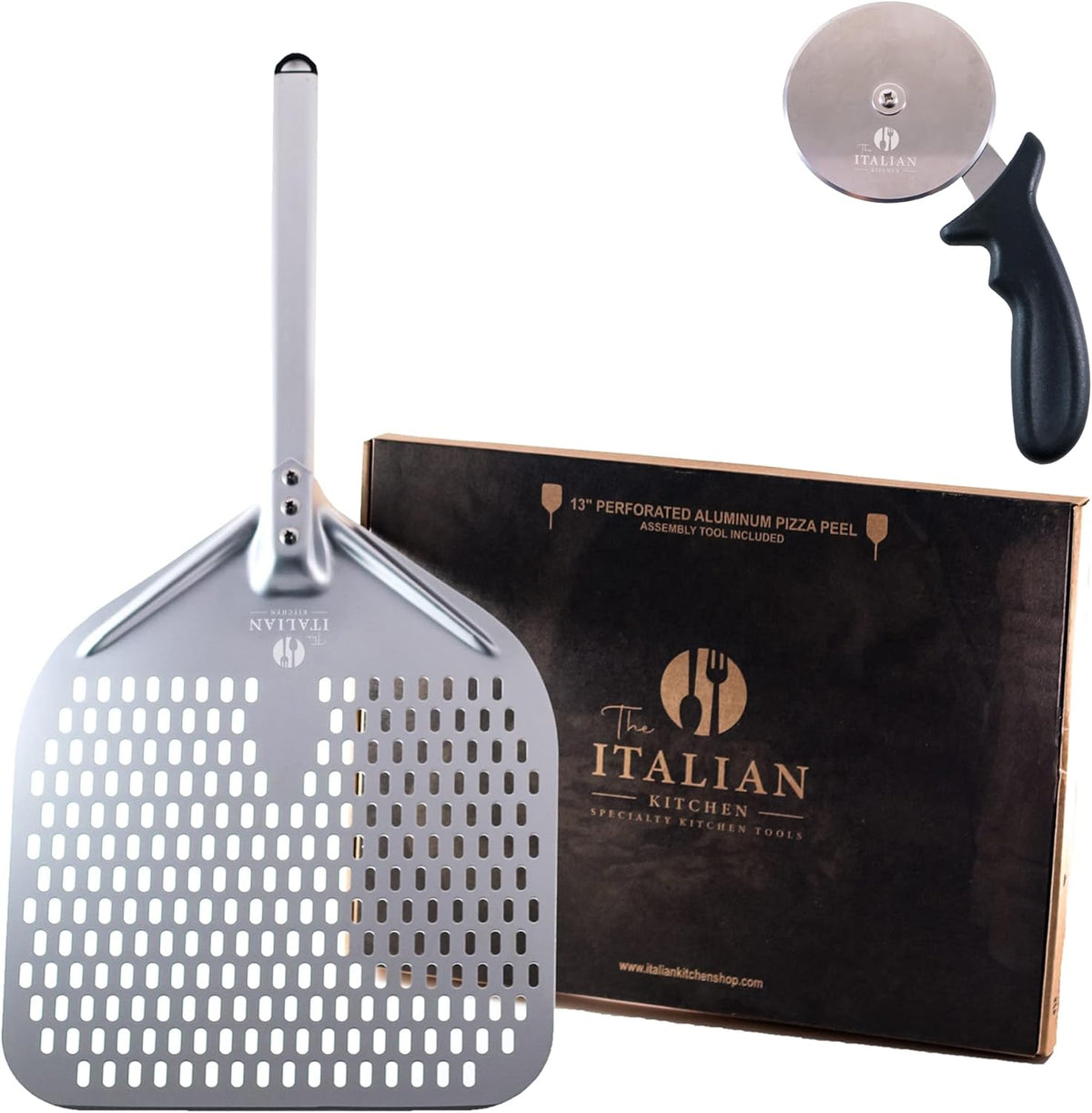 13" Perforated Pizza Peel & 4" Pizza Cutter Wheel Pack of 2 O14696
