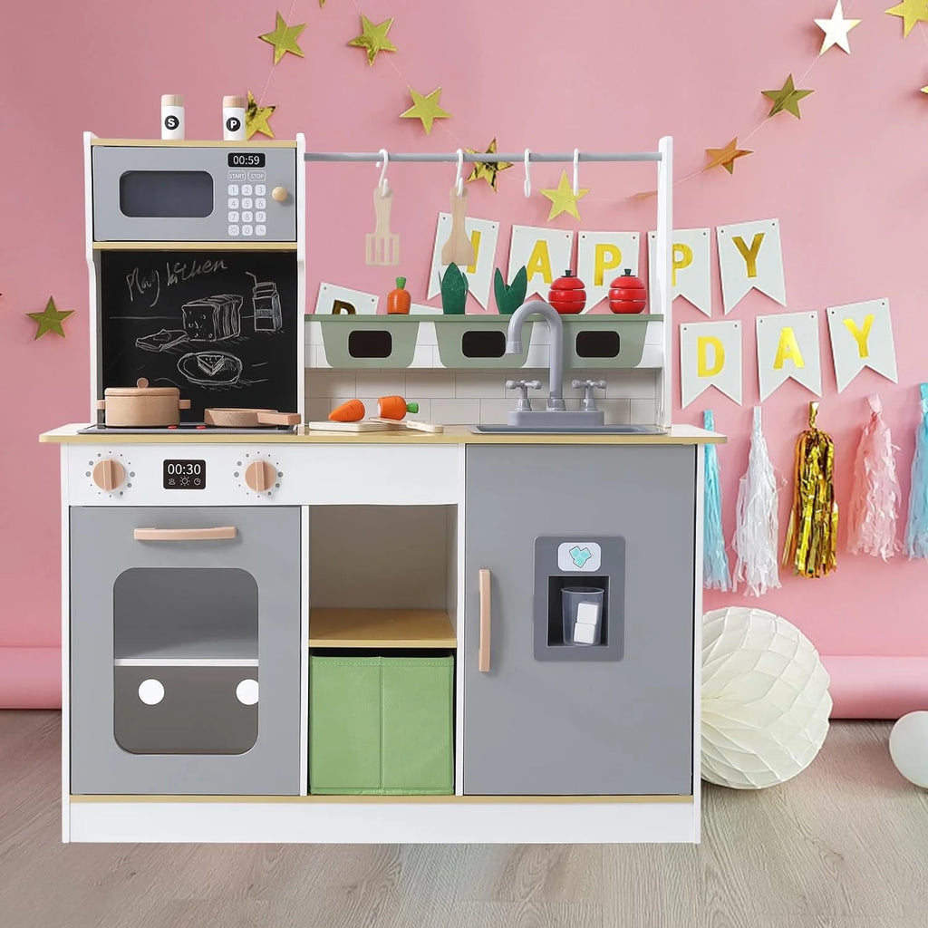 Wooden Farm Chef Pretend Play Kitchen Playset with Cookware Accessories K315449