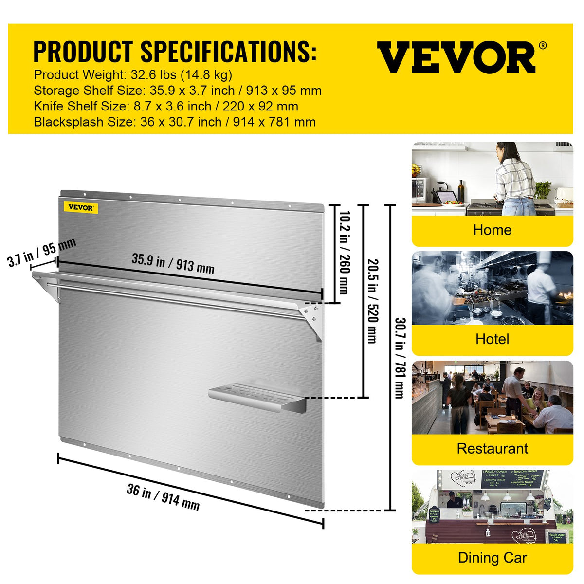 36 x 30.7 in. Stainless Steel Range Backsplash with Shelf V77404