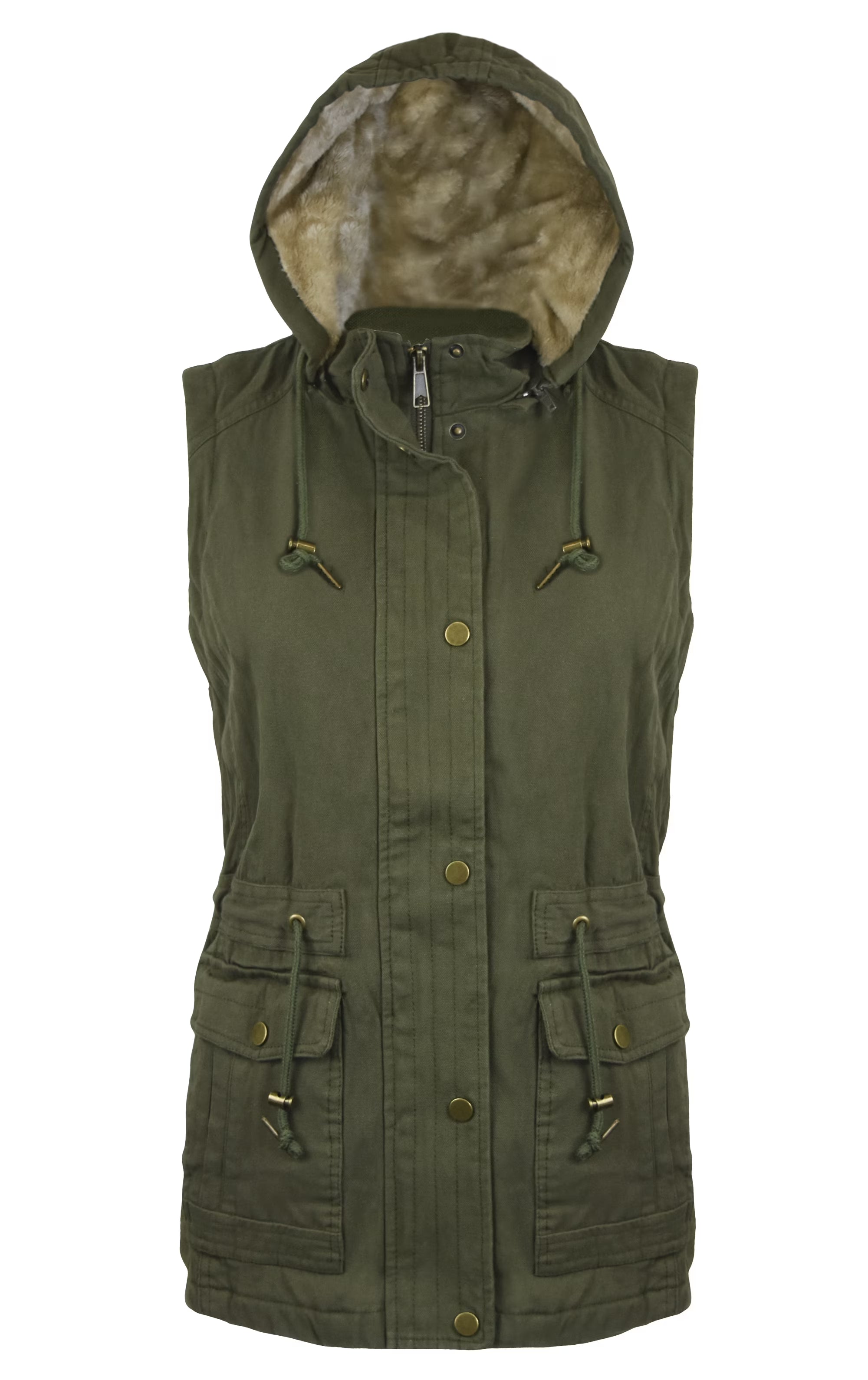 Olive Ladies' Canvas Utility Vest with Removable Hood C21022