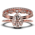 Vintage Pear Cut Morganite And Diamond Moissanite Engagement Ring Set in 925 Sterling Silver With 18k White Gold Plating Q1281