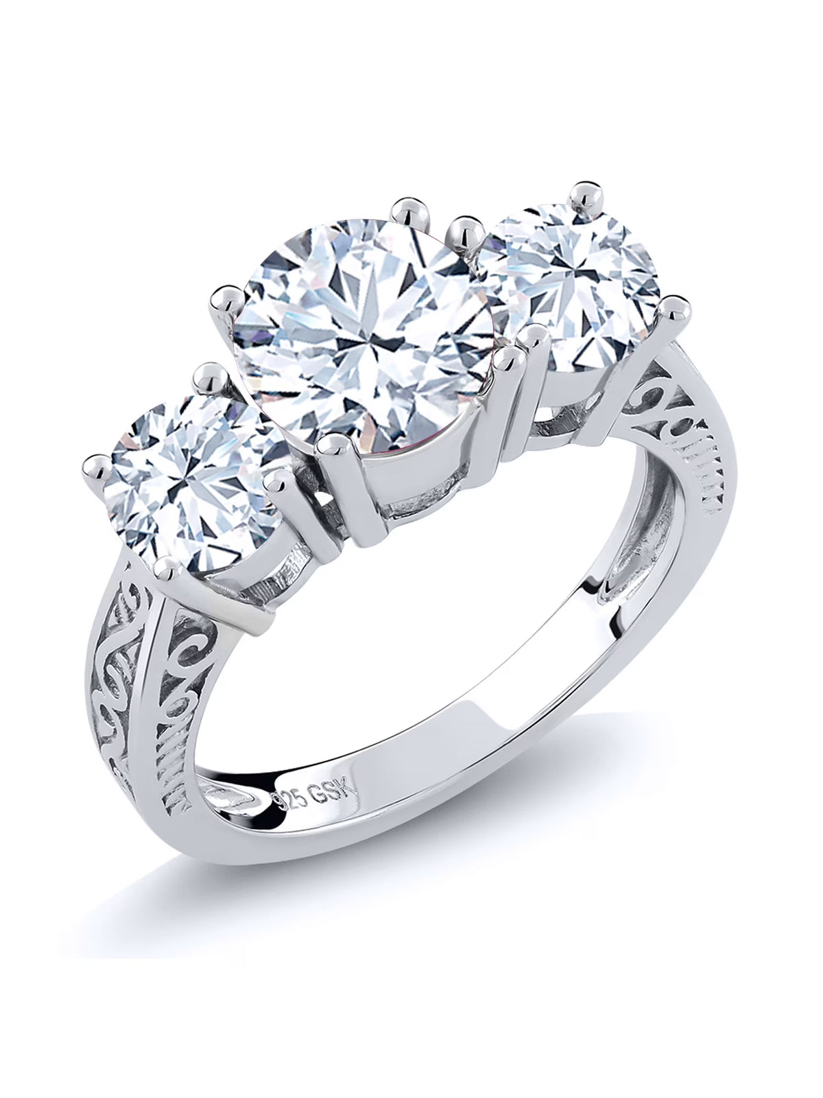 925 Sterling Silver White Topaz 3-Stone Ring C12646