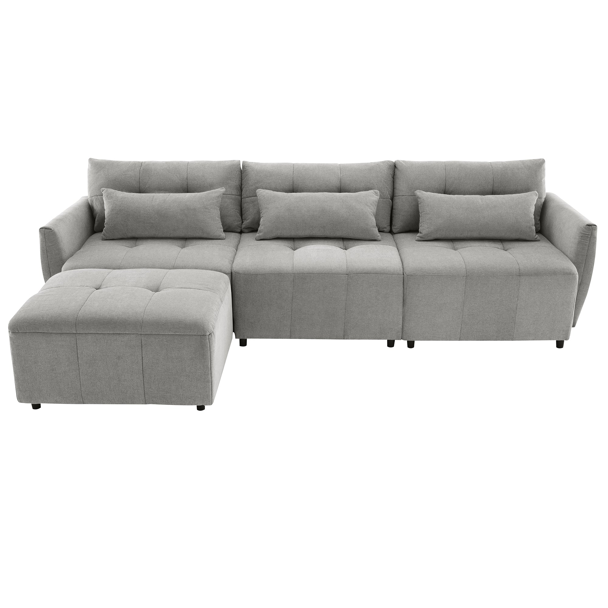 Grey Chenille Sectional Sofa with Convertible Ottoman W32256