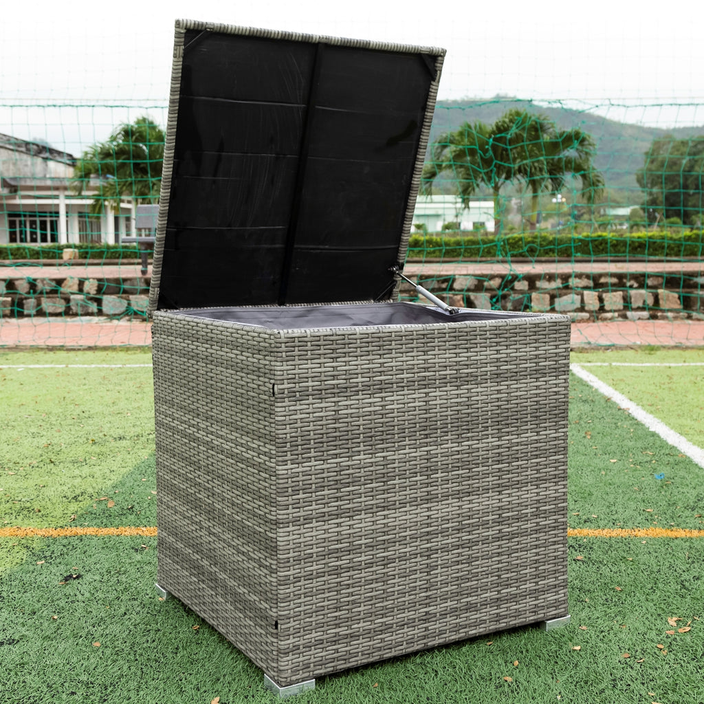 4 Pcs Patio Rattan Wicker Sectional Sofa Set with Glass Coffee Table and Storage Box A32211