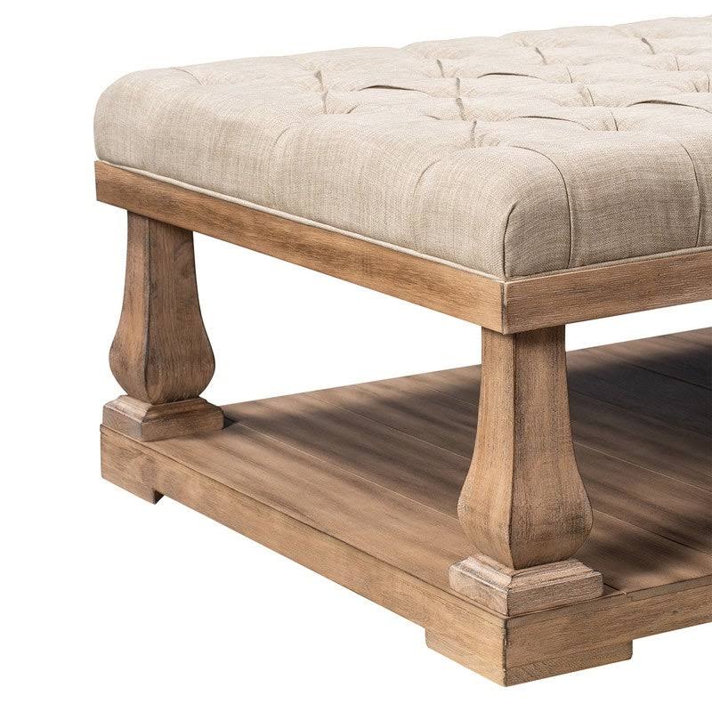 Beige Coffee Table with Wood Shelf and Padded Seat Bench G835167
