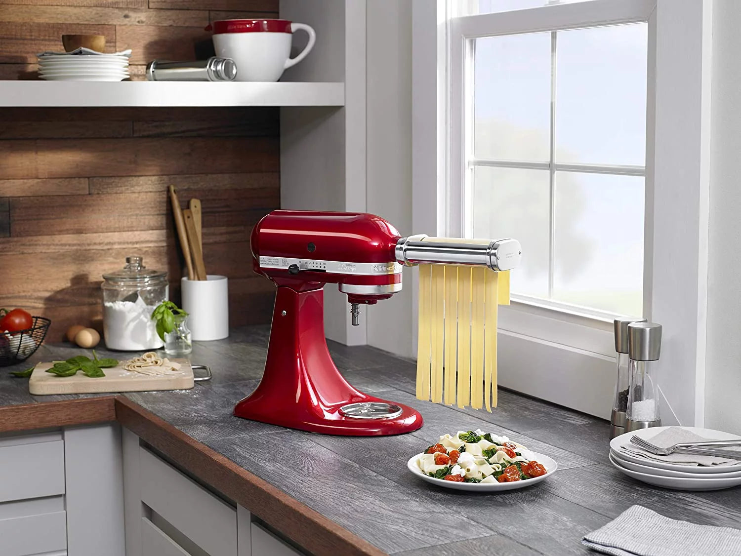 White Pasta Press Attachment with 6 Interchangeable Pasta Plates F3438