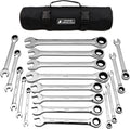 18pc MM/Metric Ratcheting Combination Wrench Set with Rollup Case V213