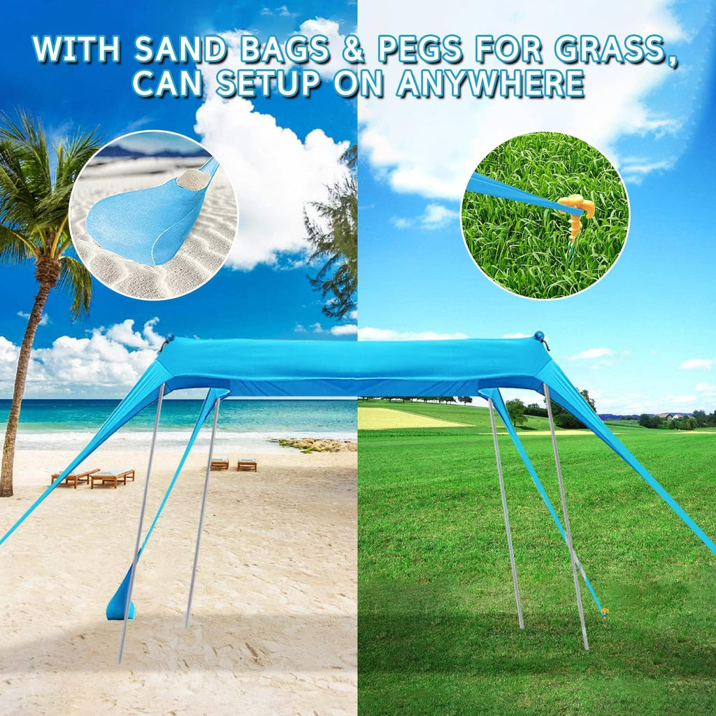 Beach Tent Sun Shade Canopy with 4 Poles Z5780