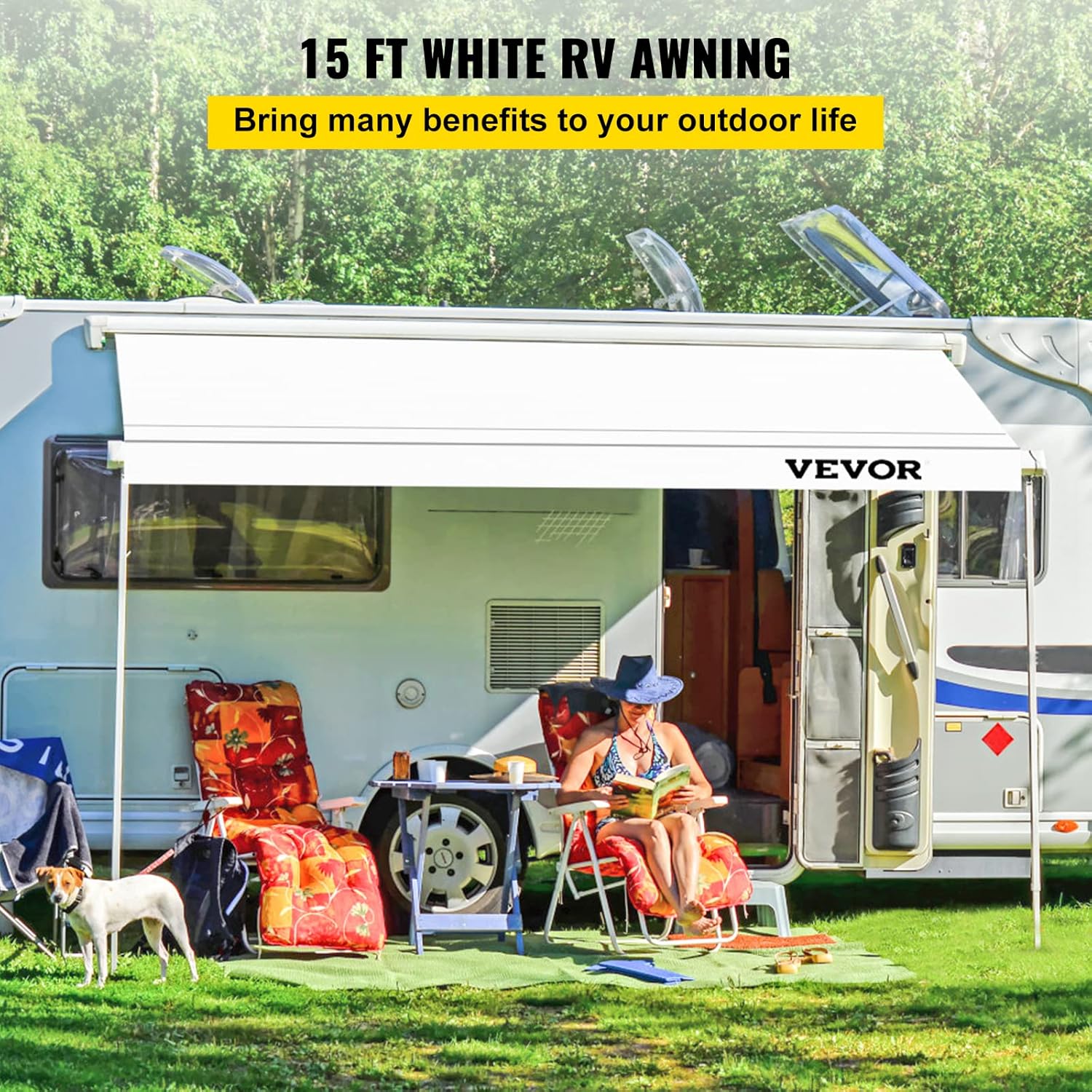 White 15 FT Vinyl RV Awning Replacement Fabric Q8904