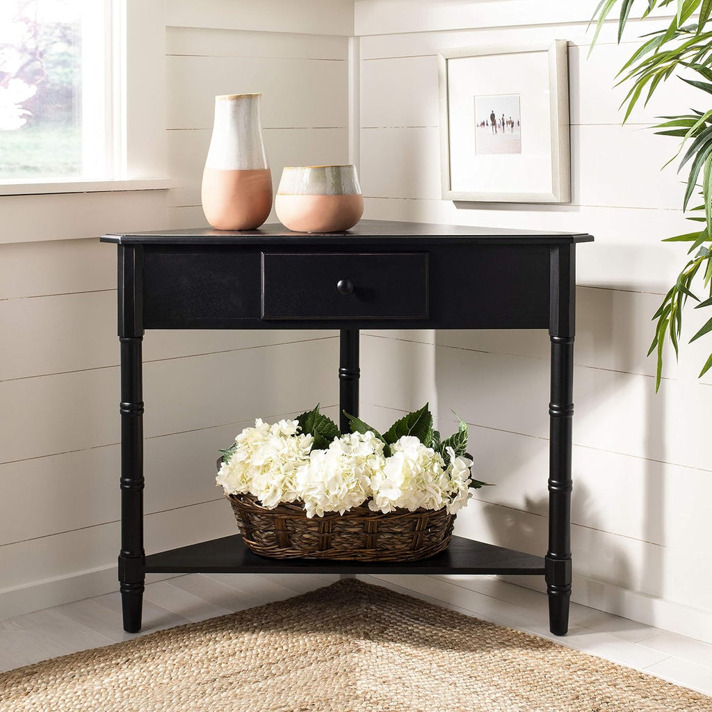 Distressed Black Corner Table P41690