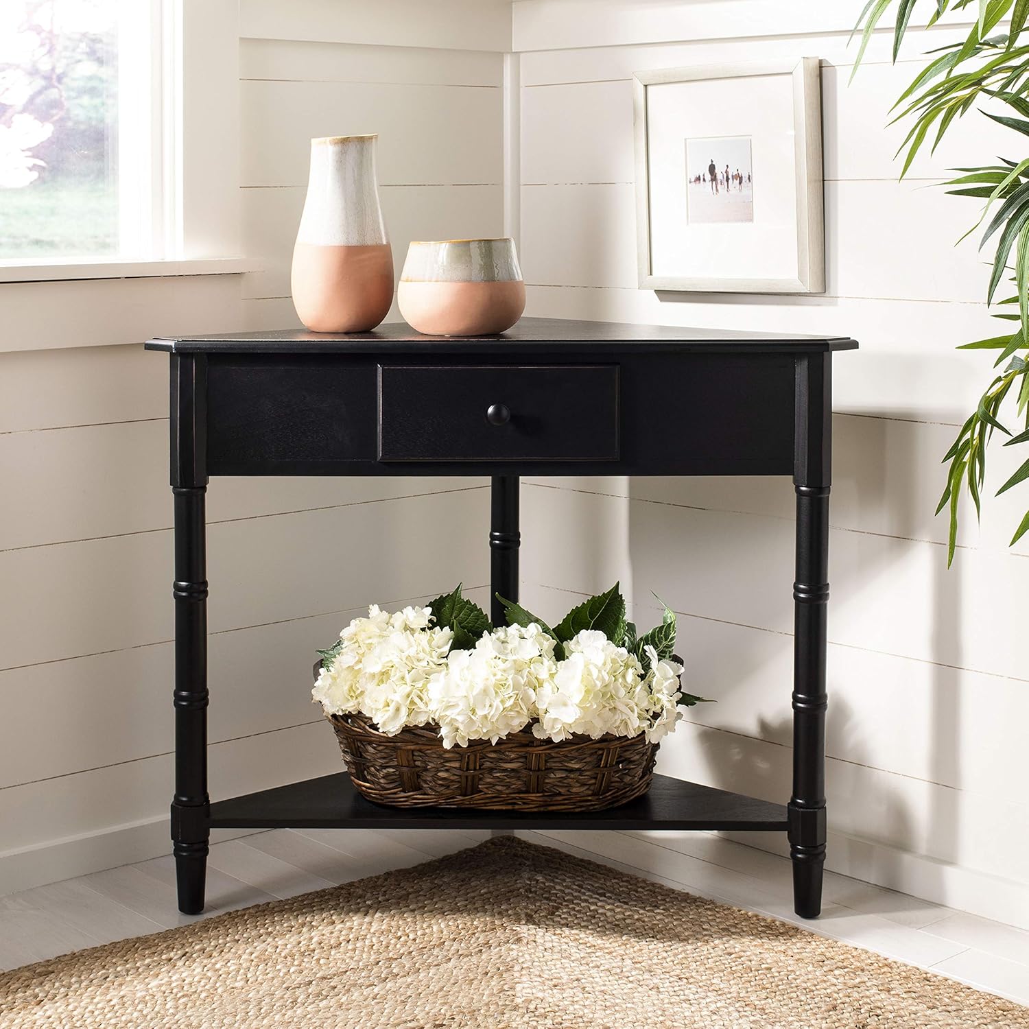 Distressed Black Corner Table P41690