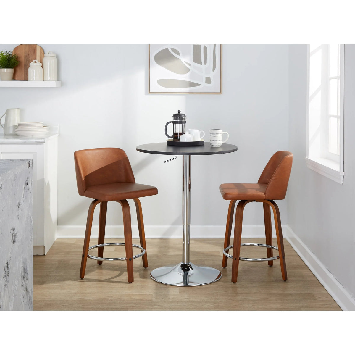 24" Counter Stool Set of 2 Camel Faux Leather S508