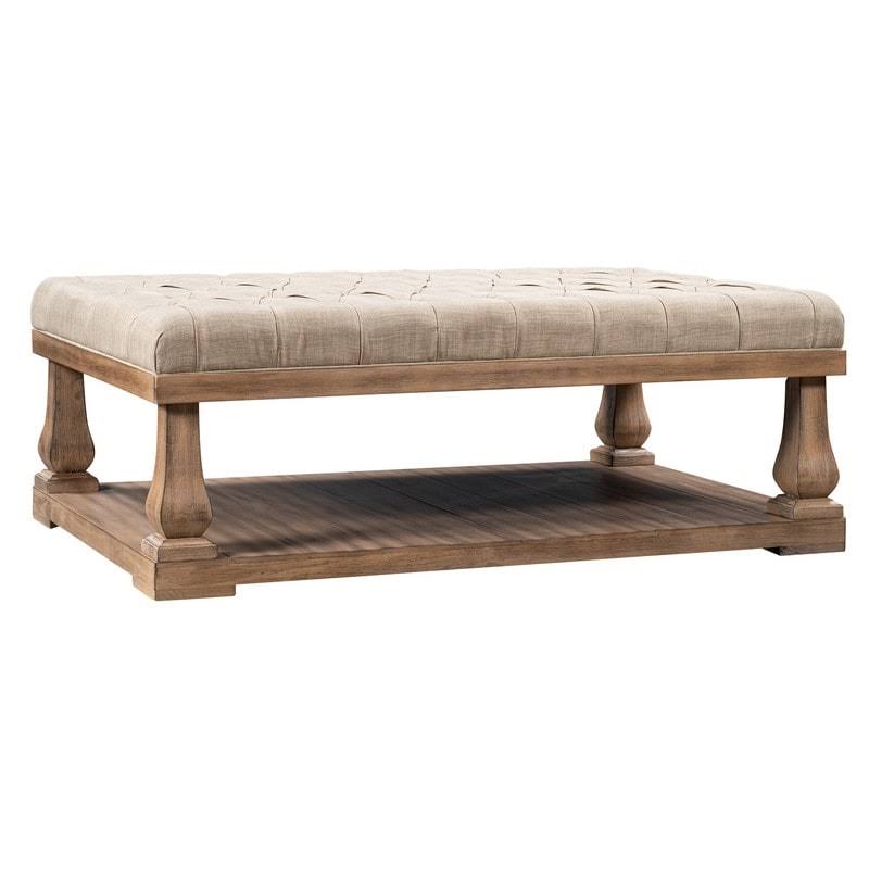Beige Coffee Table with Wood Shelf and Padded Seat Bench G835167