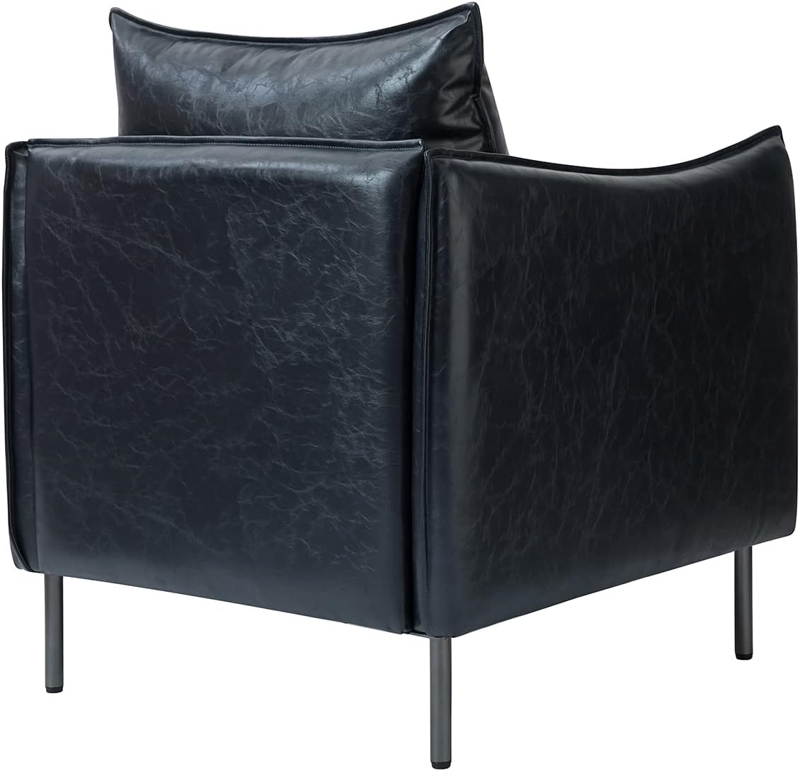 Navy Faux Leather Armchair with Moveable Cushion Y890