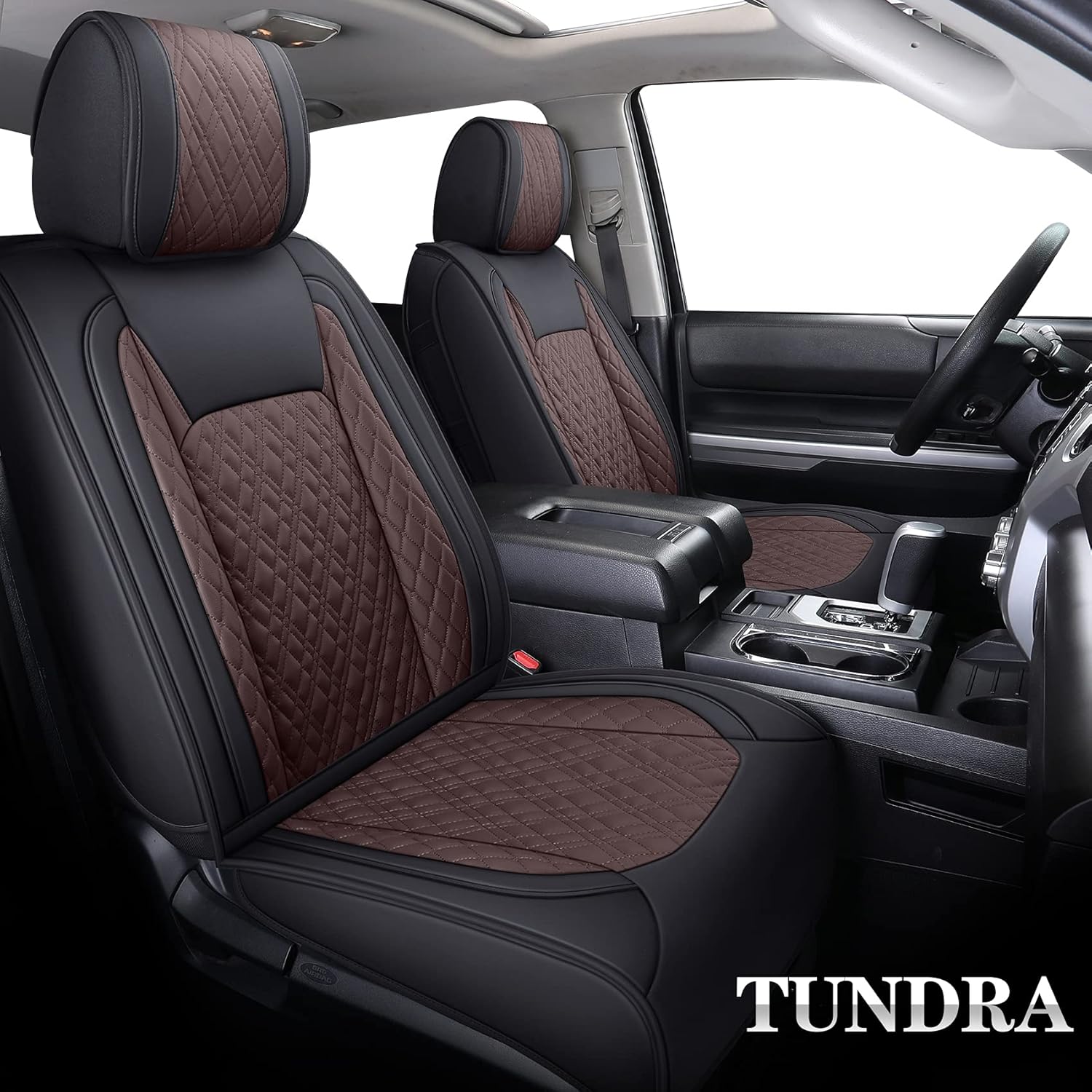 Black-Red Waterproof Leather Seat Covers Full Set for Pickup Truck O2914