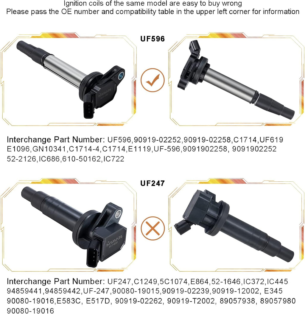 Set of 4 Ignition Coil Pack for 2009-2017 Corolla 1.8L 2.4L L4 Prius O310