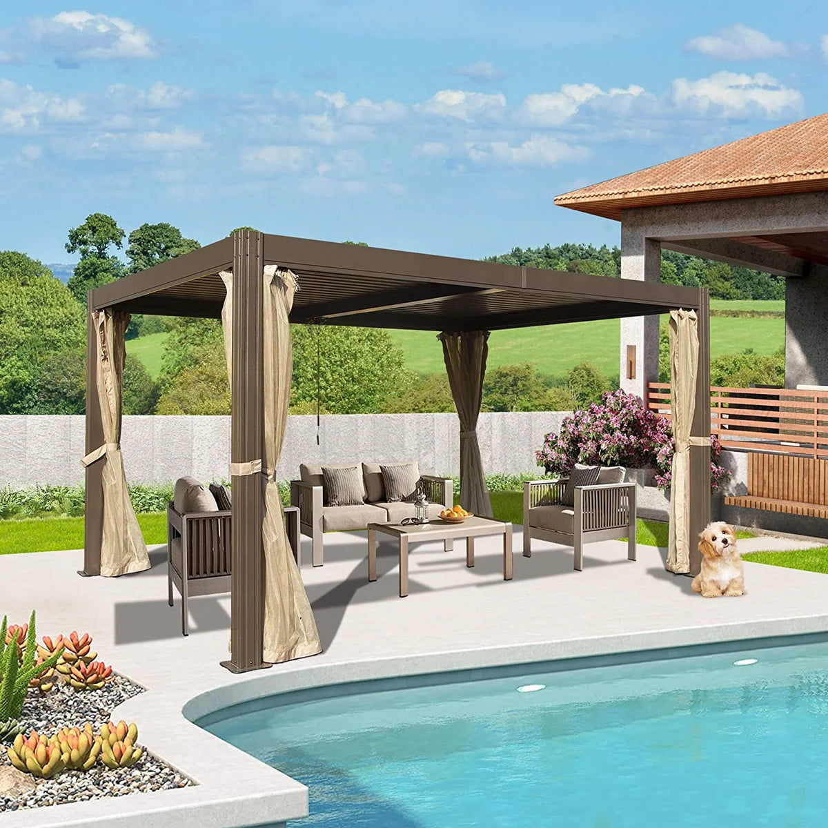 Louvered Pergola with Mosquito Netting R6791