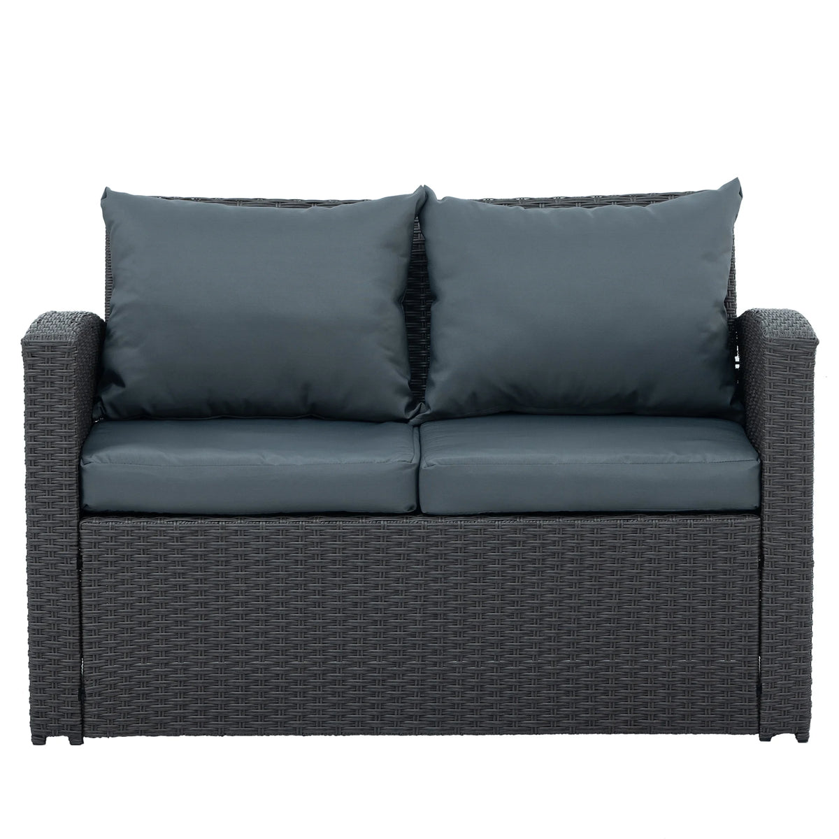 4-Piece PE Wicker Rattan Patio Sofa Set with Anti-Slip Cushions and Tempered Glass Coffee Table, Dark Gray W72290