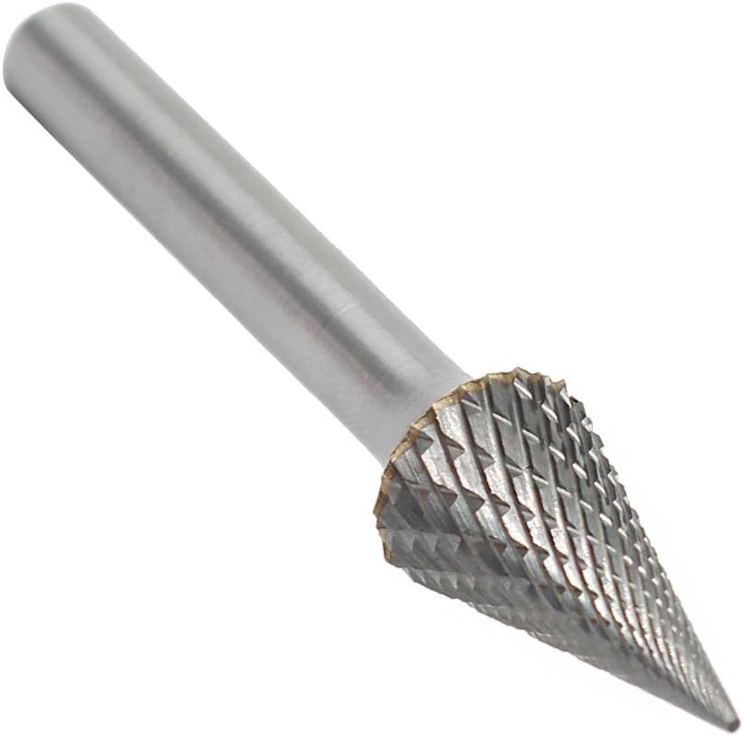 Tungsten Carbide Double Cut Rotary Burrs Pointed Cone Shape, 1/2'' Cutter Dia, 1'' Cutter Length, 1/4'' Shank, Pack of 2 G925