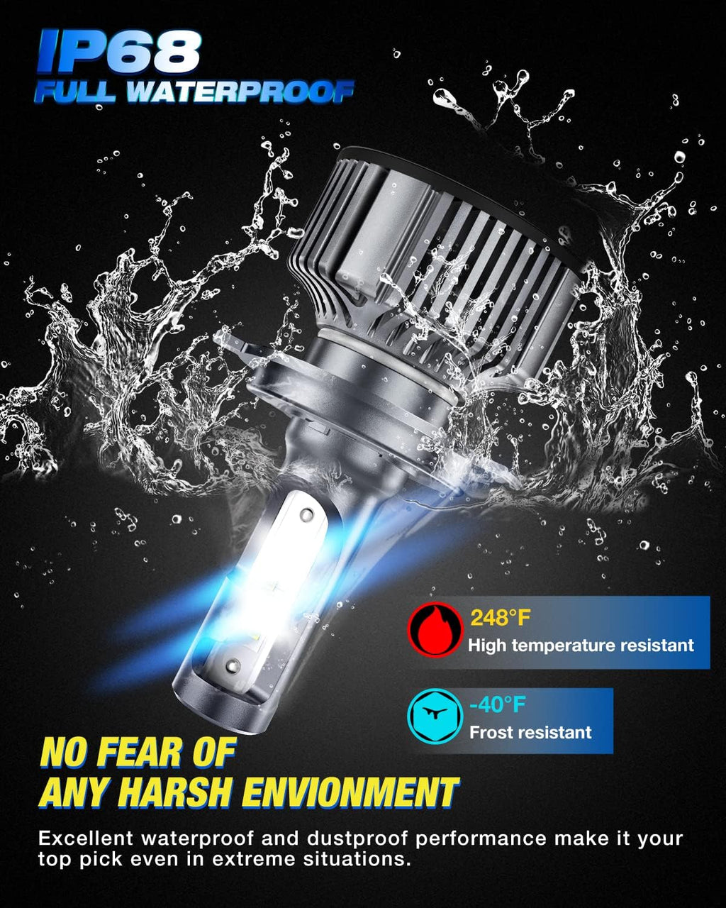 H4/9003 LED Headlight Bulbs, 16000LM, 6500K Cool White, Pack of 2 C979