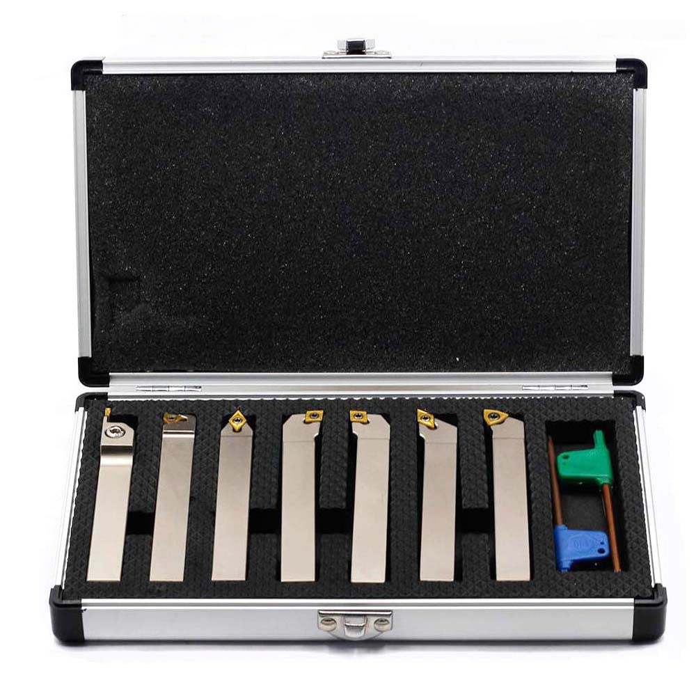 1/2 Shank 7 Pieces Set Indexable Lathe Turning Tool Holder, Nickel Plated Metal Cutting Tools, Pack of 2 Y8533