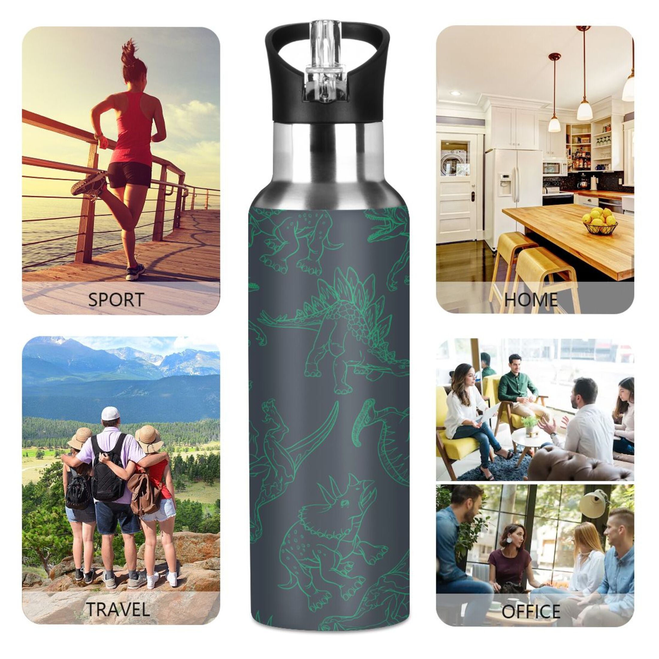 Green Drawn Stainless Steel Insulated Water Bottle with Straw Lid X673523