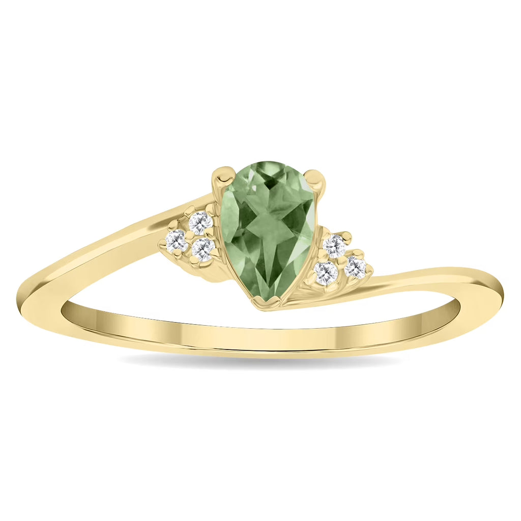Green Amethyst and Diamond Ring in 10K Yellow Gold M226