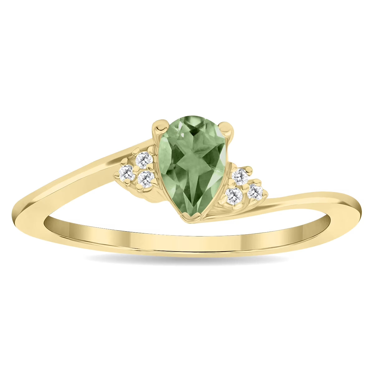 Green Amethyst and Diamond Ring in 10K Yellow Gold M226