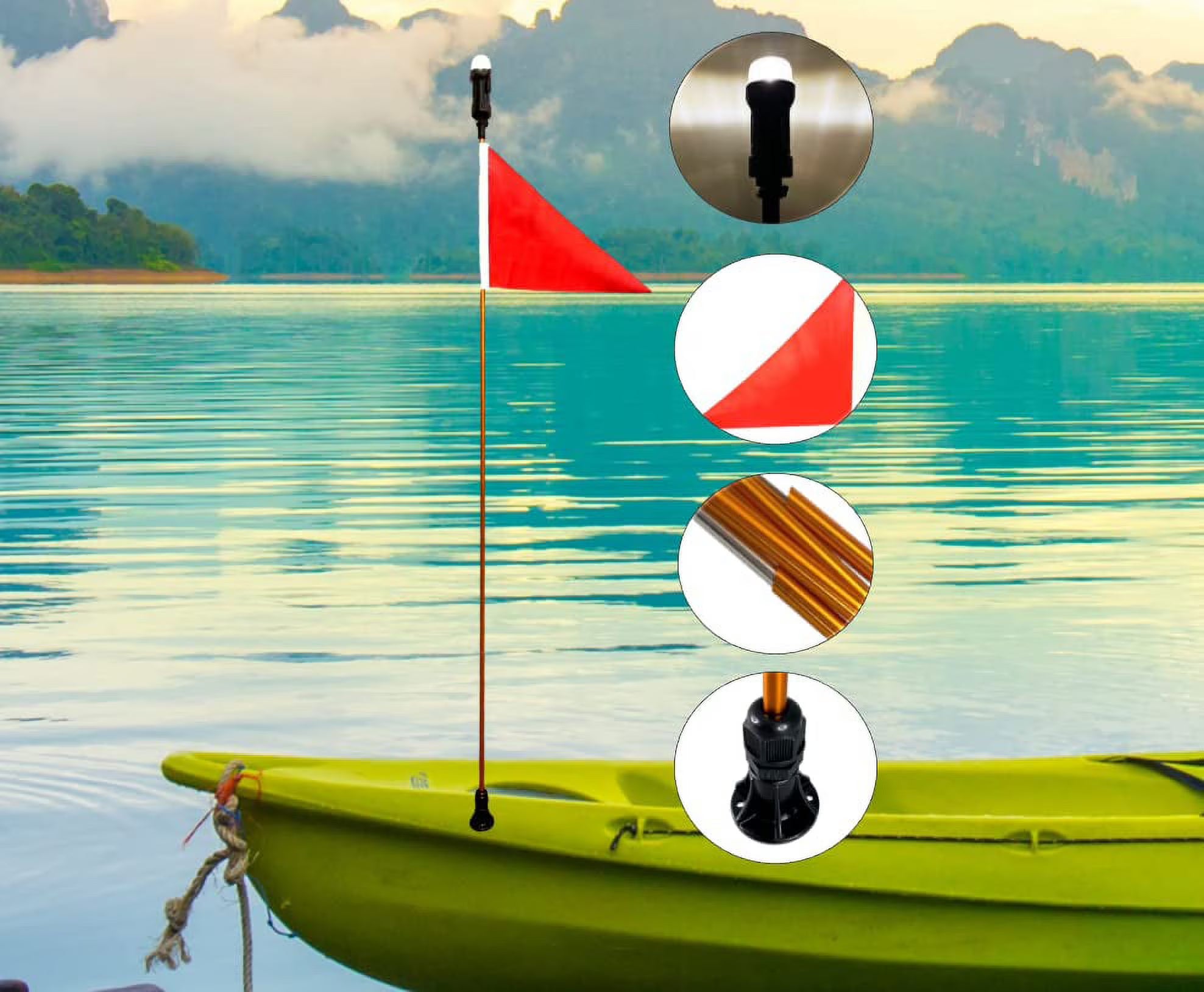 Red Triangle Flag Pole Socket Base Bronze Anodize Aluminum 5/16" Tube Foldable Pole with Light E554