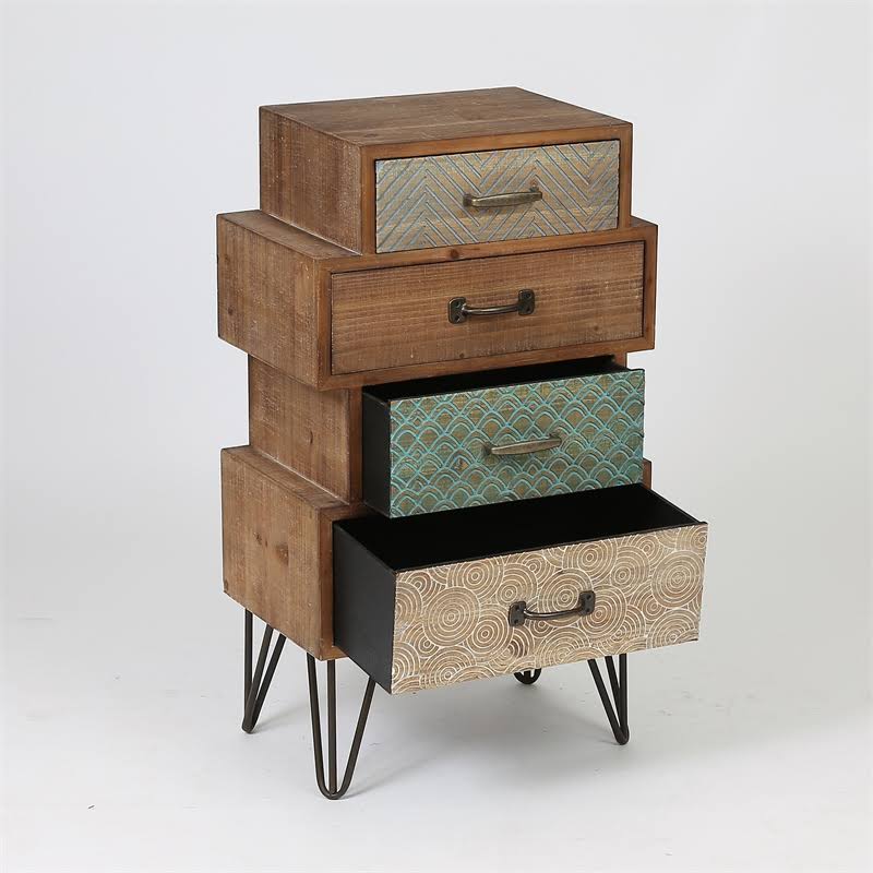 Multi-Color Wood Four Drawer End Table O897