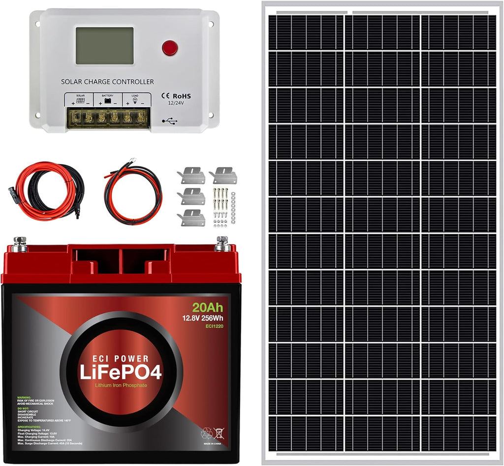 100W 12V Solar Power Kit with 20Ah LiFePO4 Battery S90553