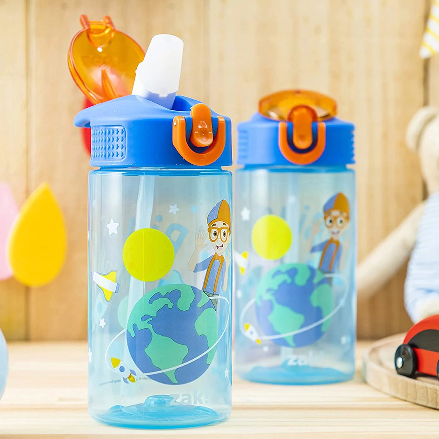 16 oz Pack of 2 Kids Water Bottle with Spout Cover and Carrying Loop L504836