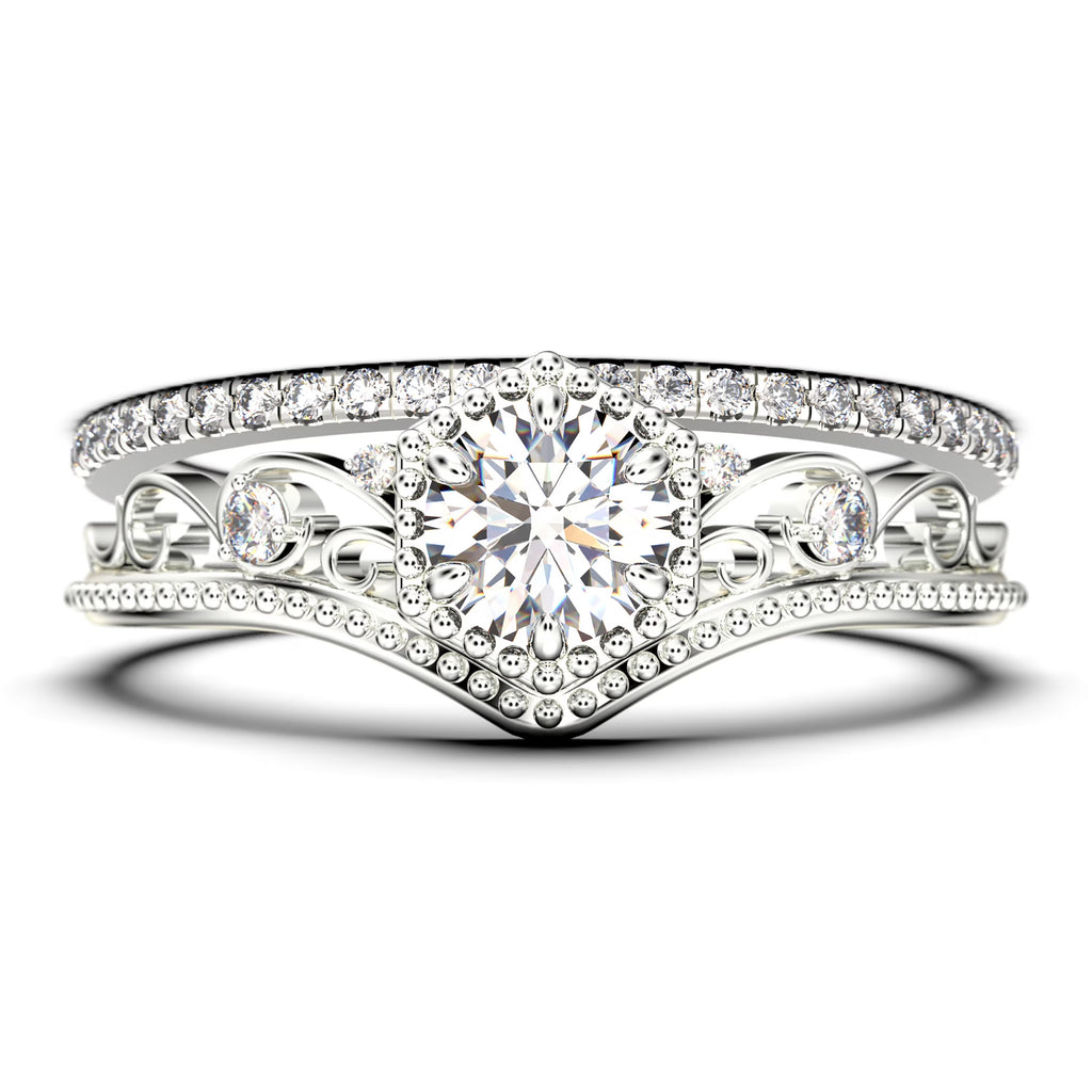 Antique Art Deco 2.00 Carat Round Cut Diamond Moissanite Engagement Ring in 10k Solid White Gold F13662