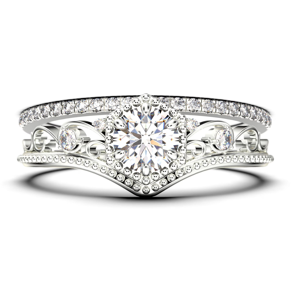 Antique Art Deco 2.00 Carat Round Cut Diamond Moissanite Engagement Ring in 10k Solid White Gold F13662