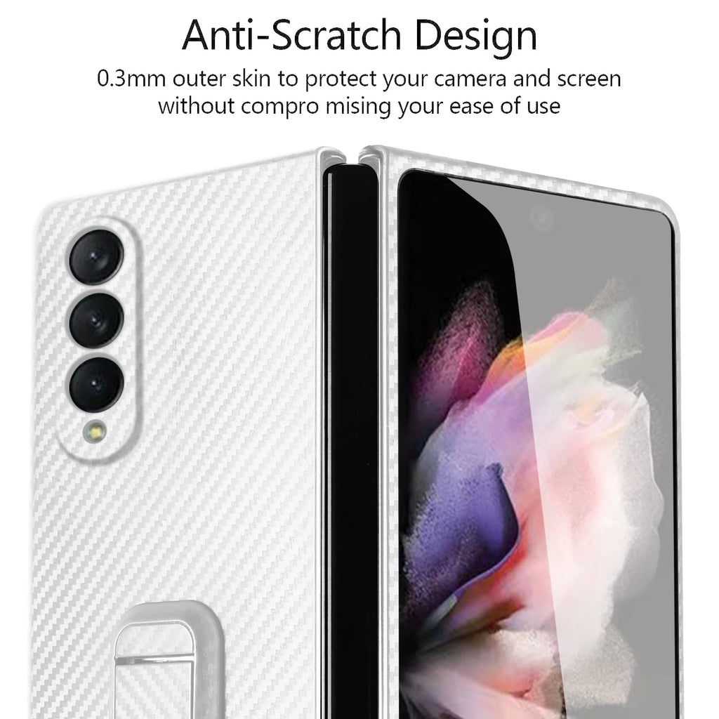 White Carbon Fiber Slim Case with Hidden Kickstand for Samsung Galaxy Z Fold 4 W6933