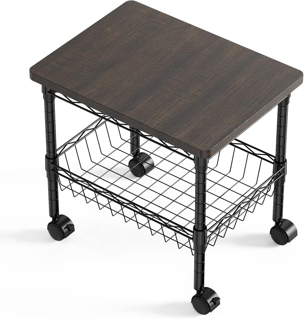 Printer Stand with Storage, Metal Printer Cart, Heavy Duty Printer Table U65409