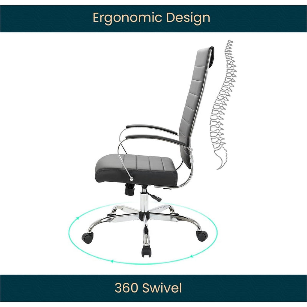 Black Leather High-Back Swivel Office Chair V6768