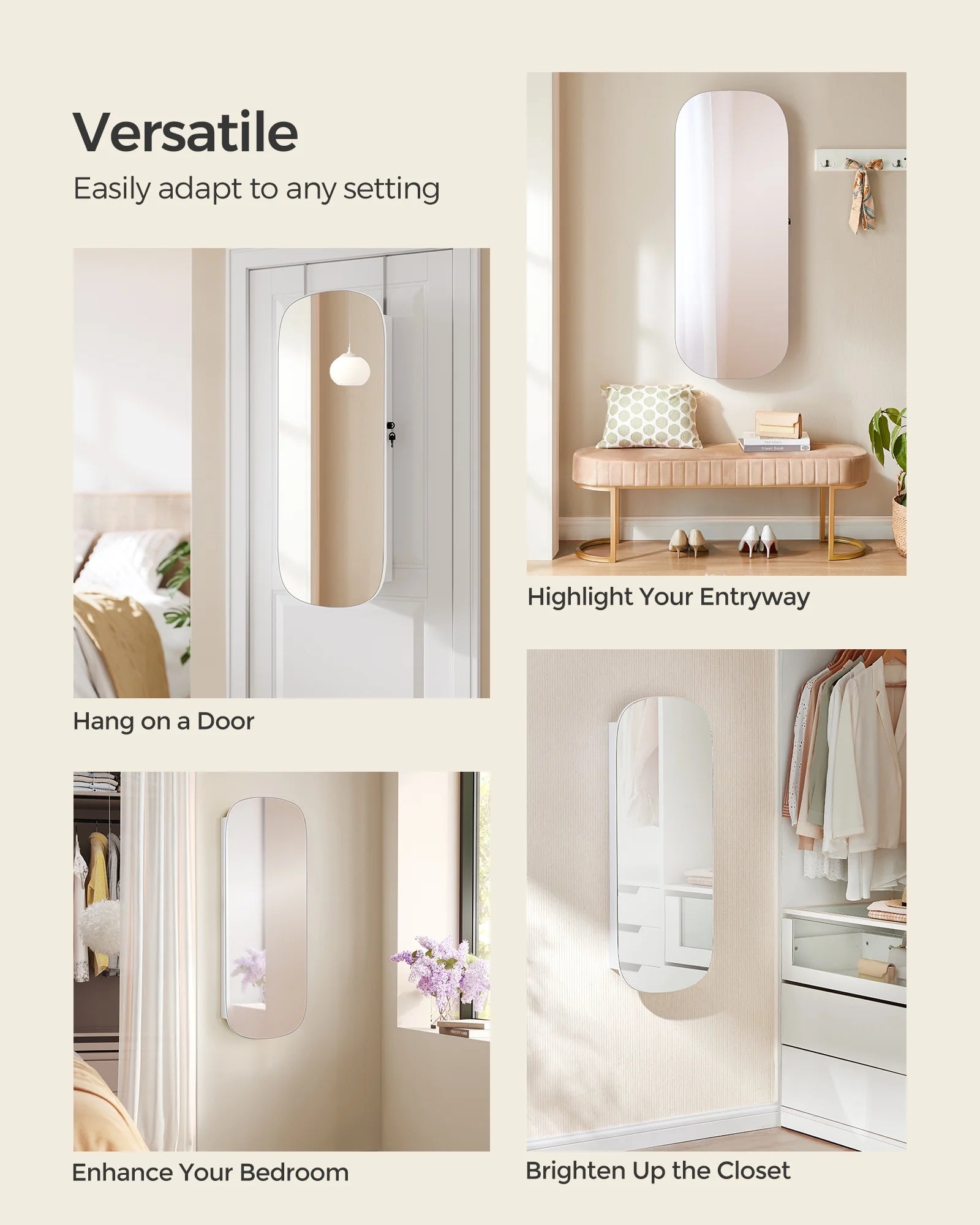 White Lockable Wall Mounted Jewelry Cabinet with Mirror Y47050