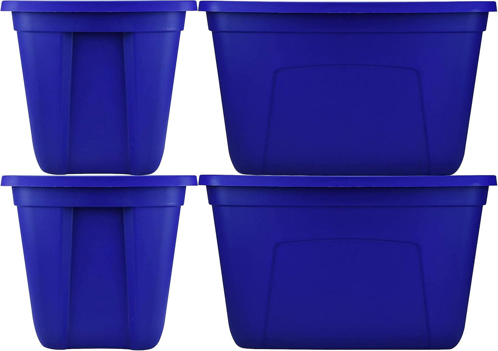 18-Gallon (72-Quart) Blue Plastic Storage Containers with Lids, Pack of 4 E42454