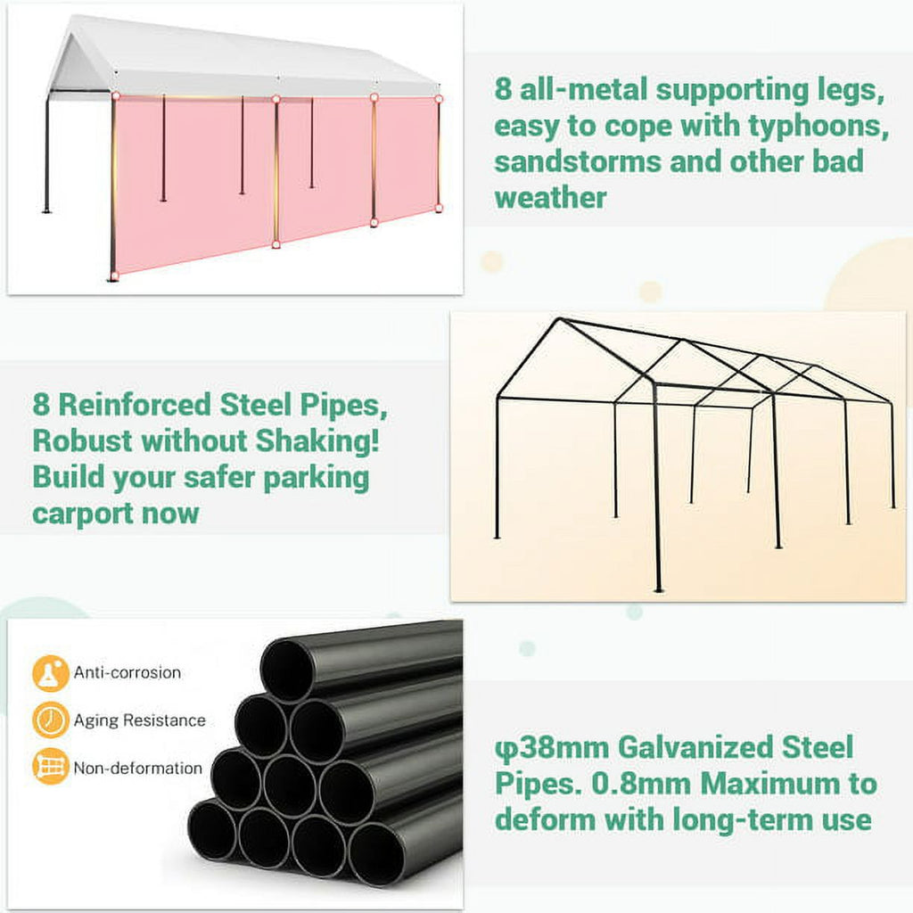 10x20ft Heavy Duty Double-Layer Waterproof Steel Frame Carport Canopy B7311