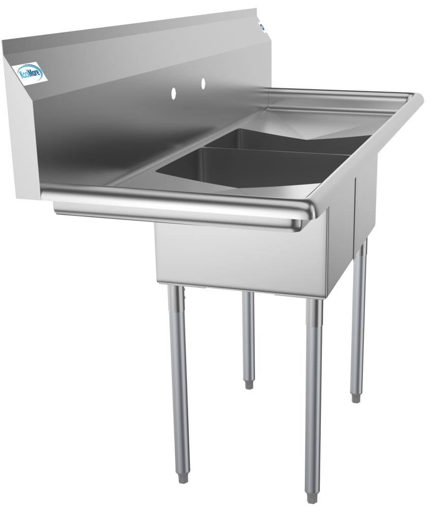 Stainless Steel 2 Compartments Commercial Sink with Drainboard I96020