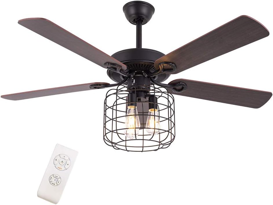 Retro Industrial Iron Cage Ceiling Fan Light 52 Inch 5-Lights E27 Fixture E467